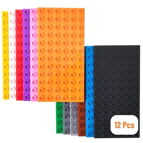 Strictly Briks Spielzeugbausteine, Big Briks stapelbare Grundplatten für Türme, Regale und mehr, 100% kompatibel mit Allen großen Marken, Regenbogenfarben, 12er-Pack, 7,5 x 3,75 Zoll