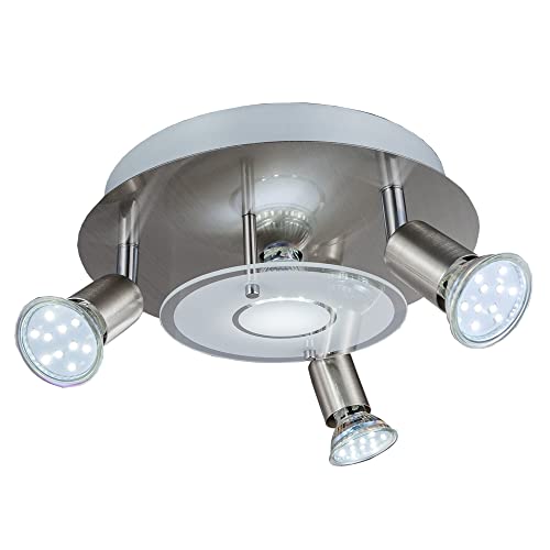 B.K.Licht - LED Deckenlampe schwenkbar, warmweiße Lichtfarbe, Glasdekor, Deckenleuchte, LED Lampe, Wohnzimmerlampe, Schlafzimmerlampe, Küchenlampe, Deckenstrahler, 25x9 cm, Matt-Nickel