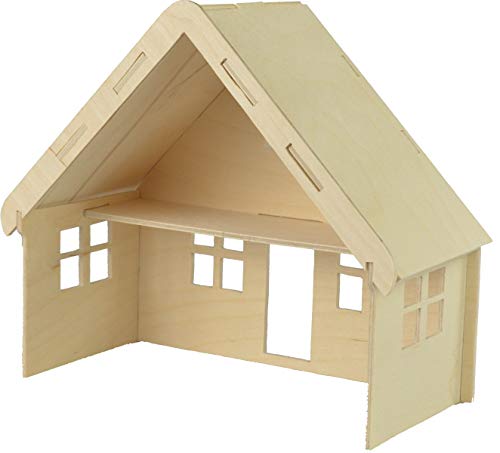 Pebaro 880/1 Holzbausatz Puppenhaus klein, 3D Puzzle, Modellbausatz, Basteln mit Holz, Holzpuzzle, Bastelset, vorgestanzte Holzplatte, inkl. Schmirgelpapier, ausbrechen, zusammenstecken
