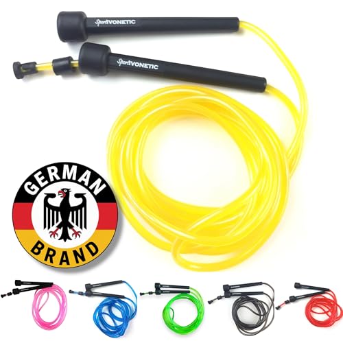 SPORTIVONETIC® Premium Springseil für Erwachsene & Kinder, Damen & Herren-für Fitness, Crossfit, Sport, Boxen und Freizeit - Verstellbare Größe - mit Einstellklammer - Speed Rope, Jump Rope (Gelb)