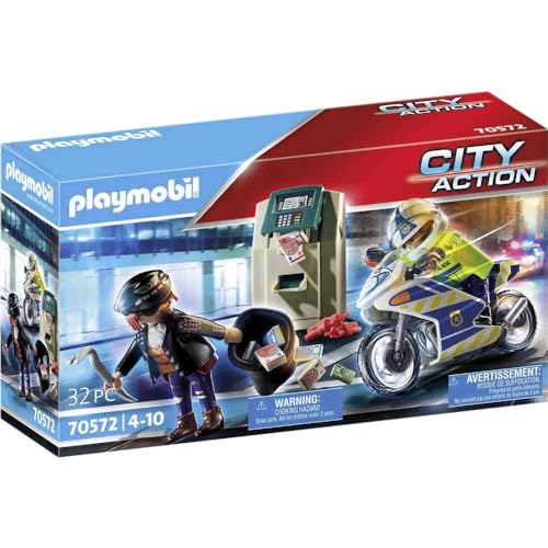 PLAYMOBIL City Action 70572 Polizei-Motorrad: Verfolgung des Geldräubers, Für Kinder von 4-10 Jahre