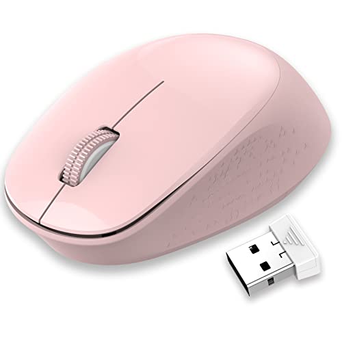 LeadsaiL Maus Kabellos, 2.4G Wireless Maus Leise mit USB Empfänger, 1600 DPI Optical Tracking, 3 Tasten Mäuse, Für Links- und Rechtshänder, Kompatibel mit PC, Mac, Laptop, Windows - Rosa