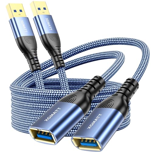 XGMATT USB Verlängerung Kabel 2 Stück 2M,USB 3.0 Verlängerungskabel A Stecker auf A Buchse mit eleganten Alluminiumsteckern, Nylon Stoffmantel für Kartenlesegerät,Tastatur, Drucker, Scanner, Kamera