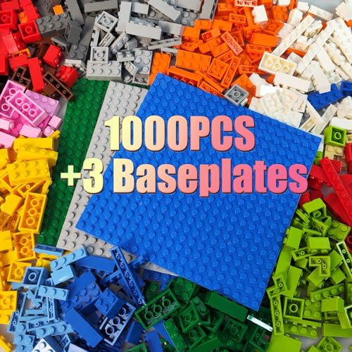 HUIZDQ 1000 Stück Bauklötze, Klassische stapelbare Grundplatten, 3 6,3" x 6,3" Blaue, graue und grüne Grundplatten, kompatibel mit Allen großen Marken