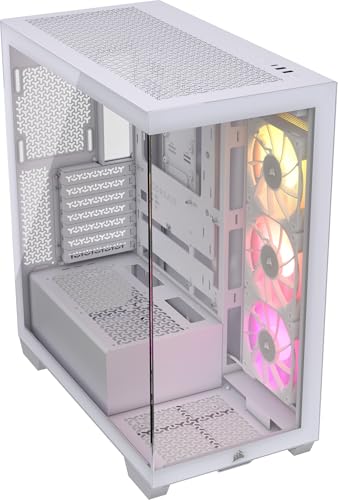 CORSAIR iCUE LINK 3500X RGB Mid-Tower ATX PC-Gehäuse - Gehärtetes Panorama-Glas - Umgekehrte Verbindung Motherboard-Kompatibel - 3X CORSAIR iCUE LINK RX120 RGB-Lüfter Im Lieferumfang Enthalten - Weiß