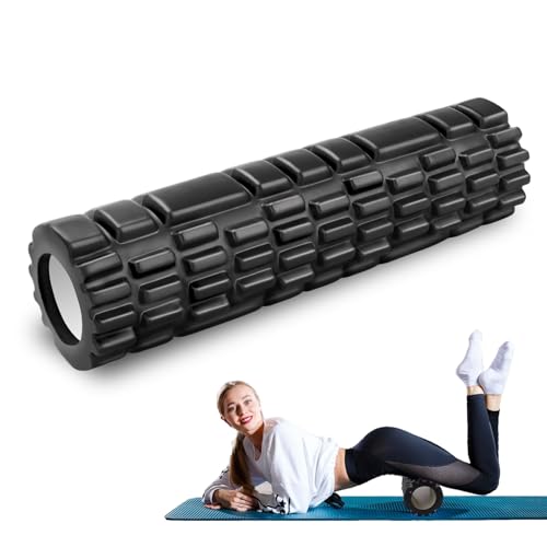 Faszienrolle mit 3D-Texturmassage, Foam Roller Massage, Massage-Rolle, Fitnessrolle, Sportrolle zur Linderung von Muskelverspannungen, für rücken wirbelsäule Rücken Beine 30×8cm (Schwarz)