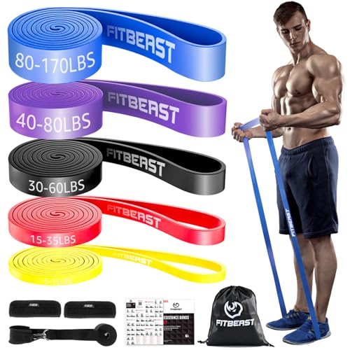FitBeast Widerstandsbänder Set, 5 Level Pull-up-Bänder für Krafttraining, Crossfit, Powerlifting, Muskelaufbau, Heimtraining, Mobilität, Stretching (Helles Spektrum 5-170 LBS)