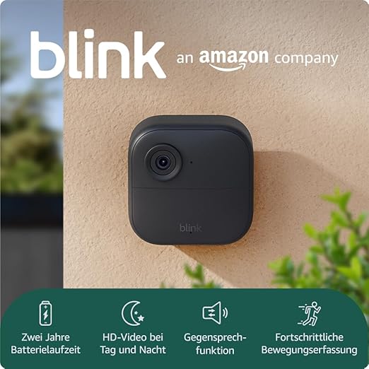 Die neue Blink-Kamera Outdoor 4 | Kabellose intelligente HD-Sicherheitskamera, zwei Jahre Batterielaufzeit, funktioniert mit Alexa | 1-Kamera-System mit enthaltenem Sync Module Core | IP65