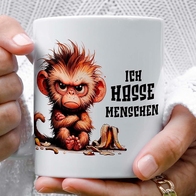 Lustige Affentasse Ich hasse Menschen Witzige Geschenkidee zu Weihnachten für beste Freundin oder Kollegin Humorvolle Tasse für Kaffee oder Tee Affe becher mit Spruch Weihnachtsgeschenk