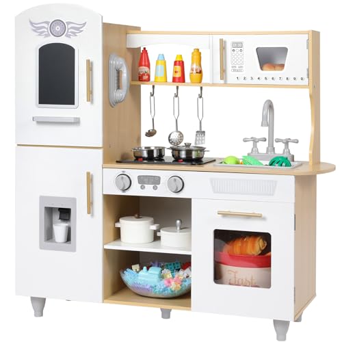 Puppenküche Holz, Spielküchen für Kinder, Kinderküche Holz mit Licht und Sound, Playtive Spielküche mit Kinderküche Zubehör, Kleine Küche, Rollenspielküche für Kinder, 79x82x30 cm, Holzfarbe