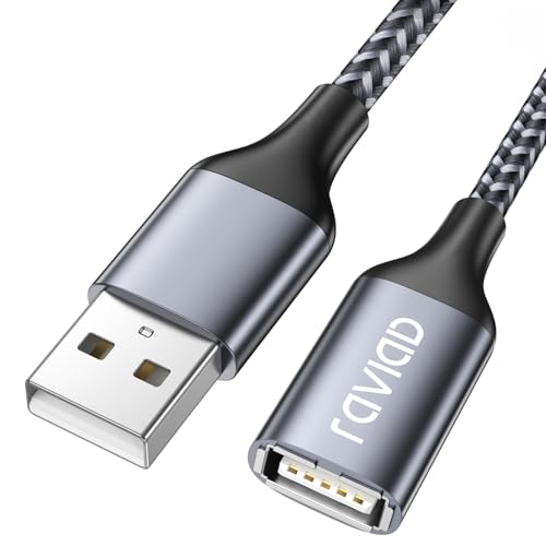 RAVIAD USB Verlängerung Kabel 3M USB 2.0 Verlängerungskabel USBA Stecker auf A Buchse Nylon, Superschnelle für Kartenlesegerät,Tastatur, Drucker, Scanner, Kamera, Hubs