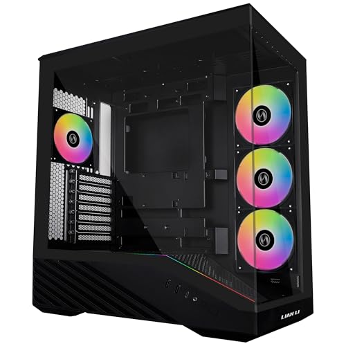 LIAN LI Vector V100 PC-Gehäuse Schwarz – ATX Midi-Tower mit Tempered Glass, RGB-Beleuchtung, 4X 120-mm-Lüfter, Platz für 360mm Radiator, GPU bis 415mm, Back Connect kompatibel